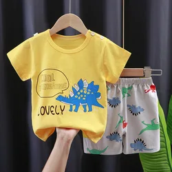 Summer Baby Boys Clothing Set Cartoon DinosaurT-shirt+Stripe Shorts Pants 2Pcs Suit For 1 2 3 4 5 Years Kids Casual Outfit