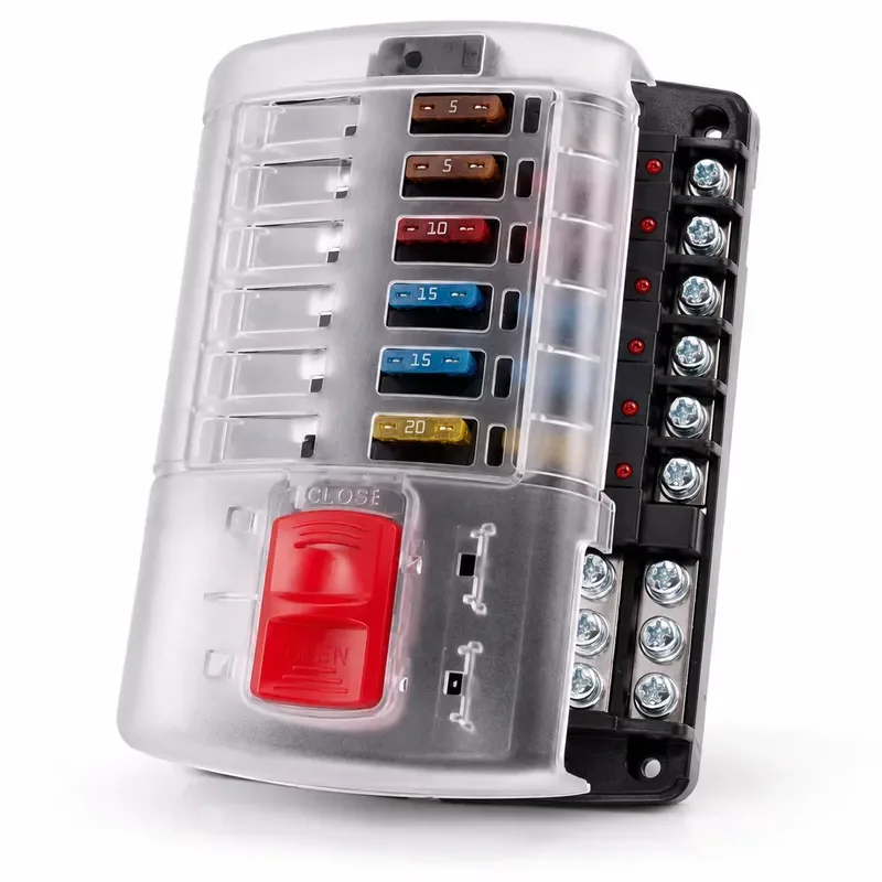 12 Way ST Blade Fuse Block with Dual Positive Input 12V 24V Marine Car RV Fuse Box Panel