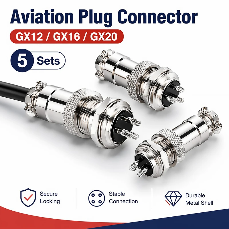 5Set Panel Mount GX12/16/20 Aviator Connector 2 3 4 5 6 7 8 9 10 12Pin Male Female Aviation Plug Socket for Industrial Equipment