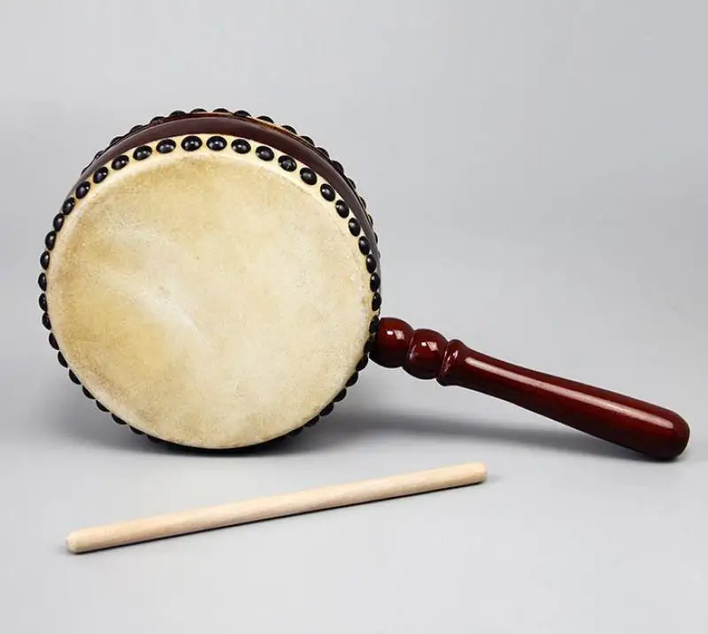 Tambor plano de piel de vaca con mango recto de madera maciza, instrumento Musical profesional de percusión de tono alto con palo de tambor, 1 unidad