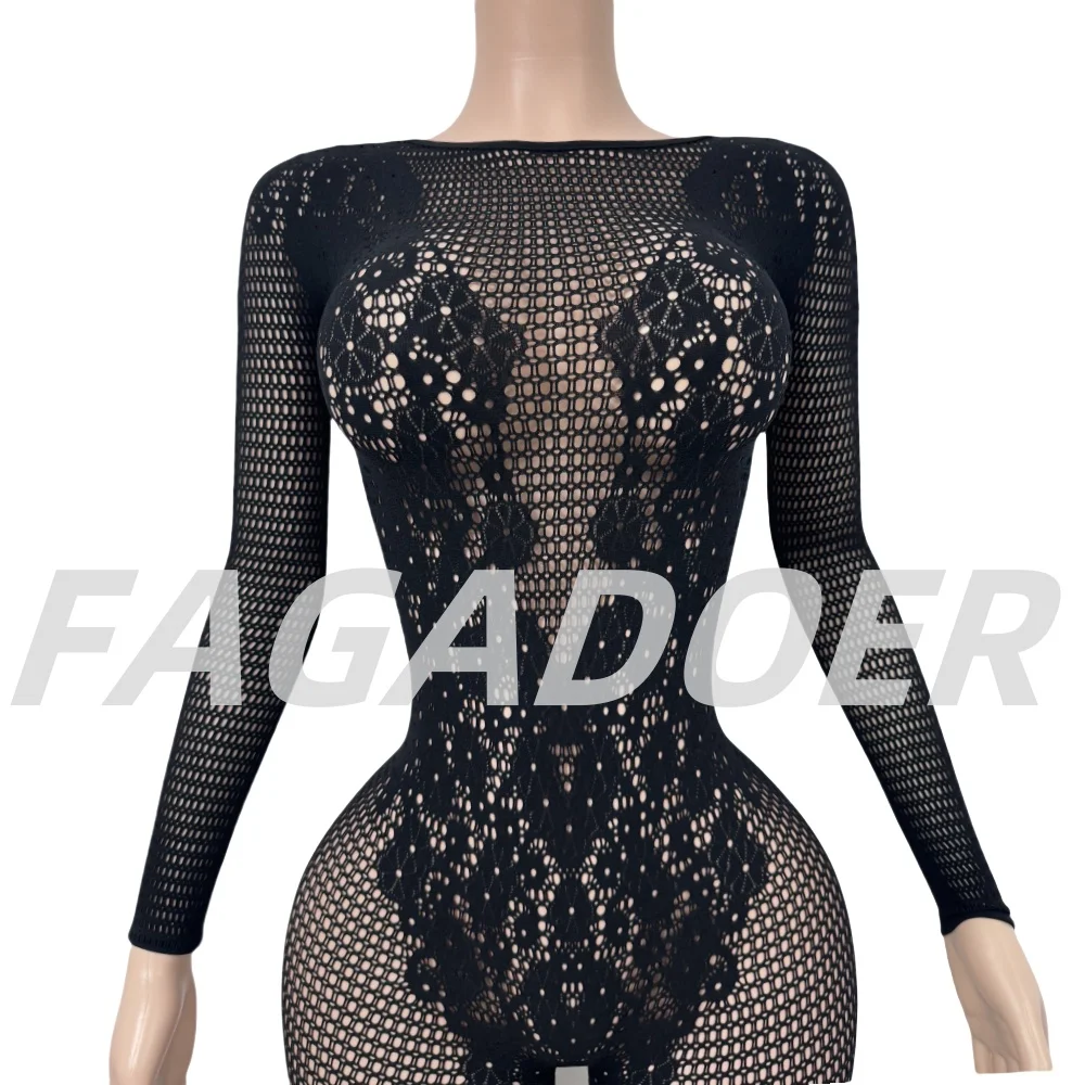 FAGADOER Sexy Lace Bodycon Jumpsuits Woman See Through Hollow Out One Piece Rompers Hot Girl Party Clubwear Overalls 2025  New