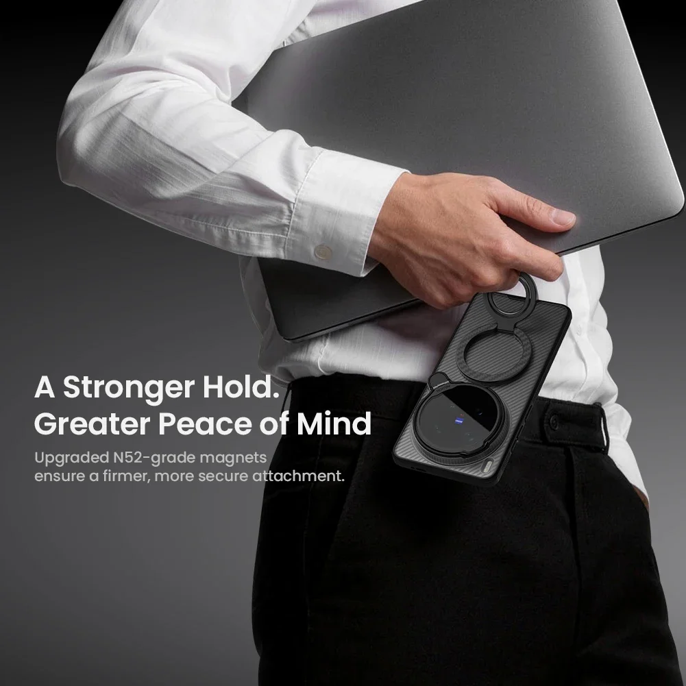 Etui Nillkin do VIVO X300 Ultra 5G z magnetyczną osłoną obiektywu, adapterem do mocowania obiektywu, kompatybilne z MagSafe, z podstawką i ochroną 360 stopni, tylna obudowa. — zdjęcie produktu 5