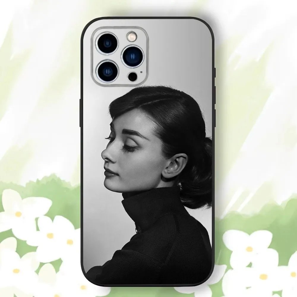 A-Audrey H-Hepburn Phone Case For iPhone 16,15,14,13,12,11 Plus,Pro Max,XS,X,XR,SE,Mini,8,7，Soft Silicone Black Cover