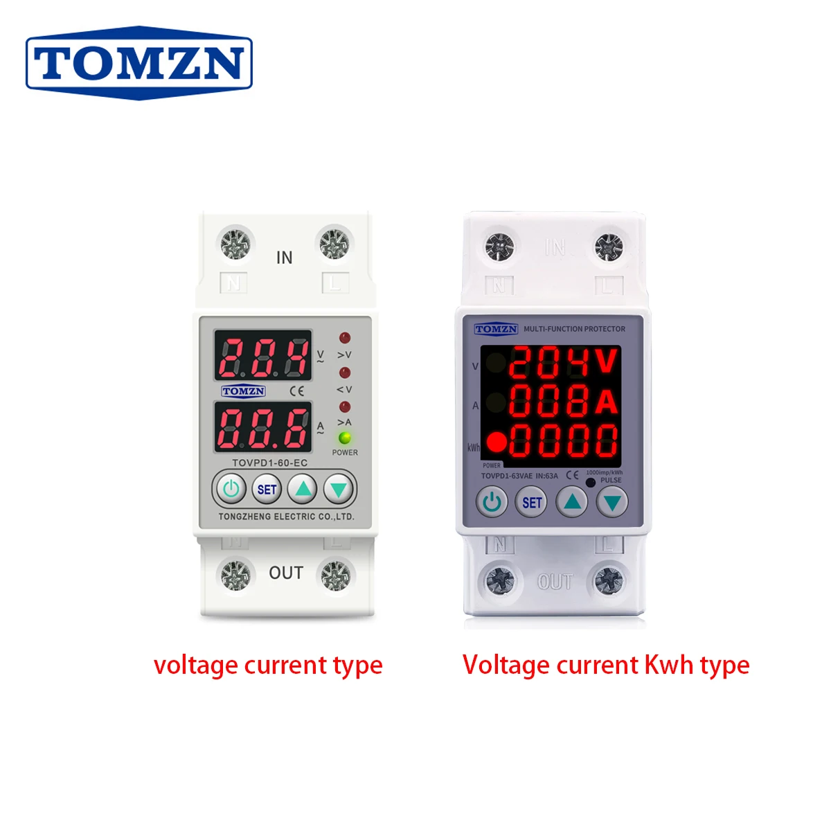 TOMZN Din レールデュアルディスプレイ調整可能な過不足電圧電流保護装置プロテクターリレー 40A 63A 80A 100A 220V 230V