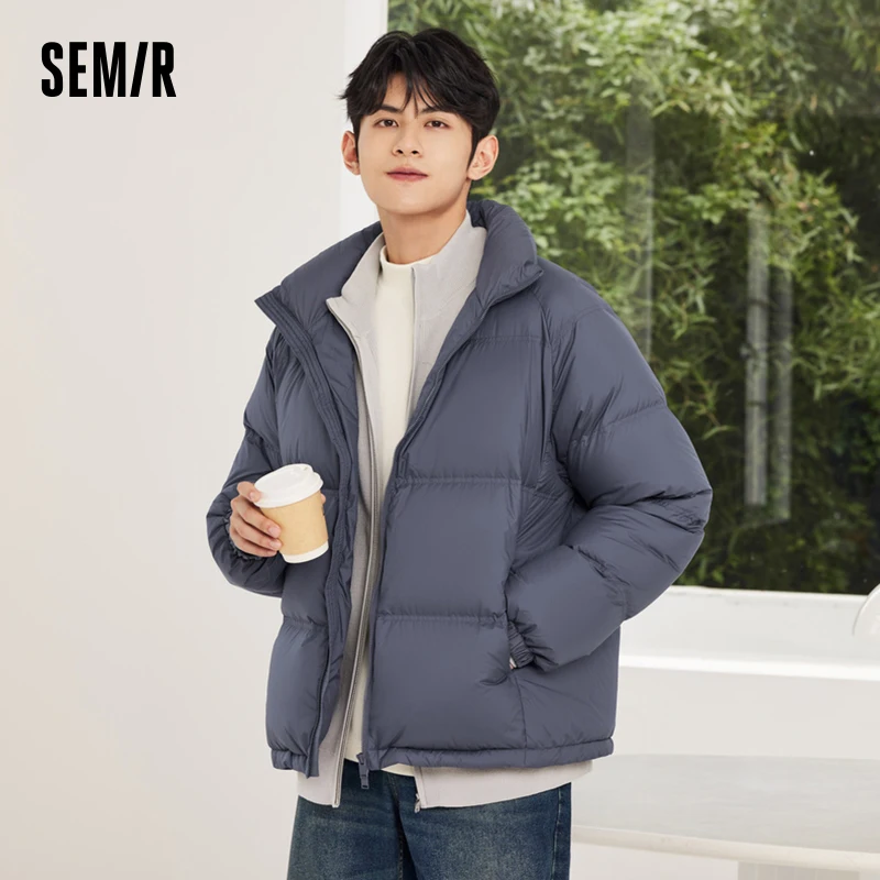 Semir Down Jacket Men 2023 Winter New Three-Proof Solid Color Versatile Bread Jacket