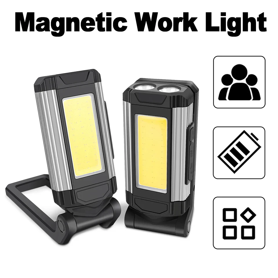 2026 Led Work Light Usb Flashlight Red Magnetic Flashlights Waterproof Working Hook Rechargeable Foldable Cob Rotating Brightest