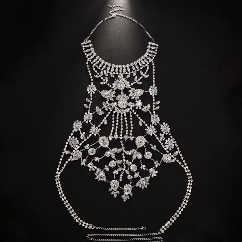39BD Exquisite Body Chain Layered Neck Chain Necklace Elegant Rhinestones Collar Jewelry for Wedding Photo Stage Show