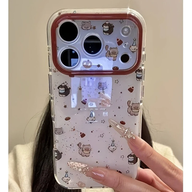 Niedliche Silikon-Handyhülle mit Tintenspritzer-Hunde- und Katzenmuster für iPhone 17 16 15 Pro Max 14 13 12 11 Pro, stoßfeste Schutzhülle