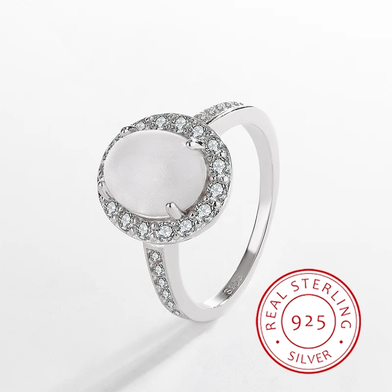 

Luxurious Creative Authentic S925 Silver White Jade Agate Ring Women's Flower Dove Egg Versatile Gift Women's Jewelry