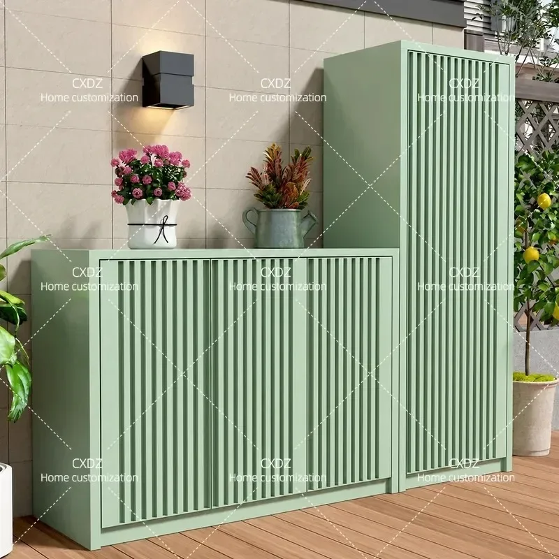 Outdoor Waterproof Aluminum Alloy Storage Cabinet for Balcony Garden Villa Tool Grocery Shoe Locker Sunscreen Resistant