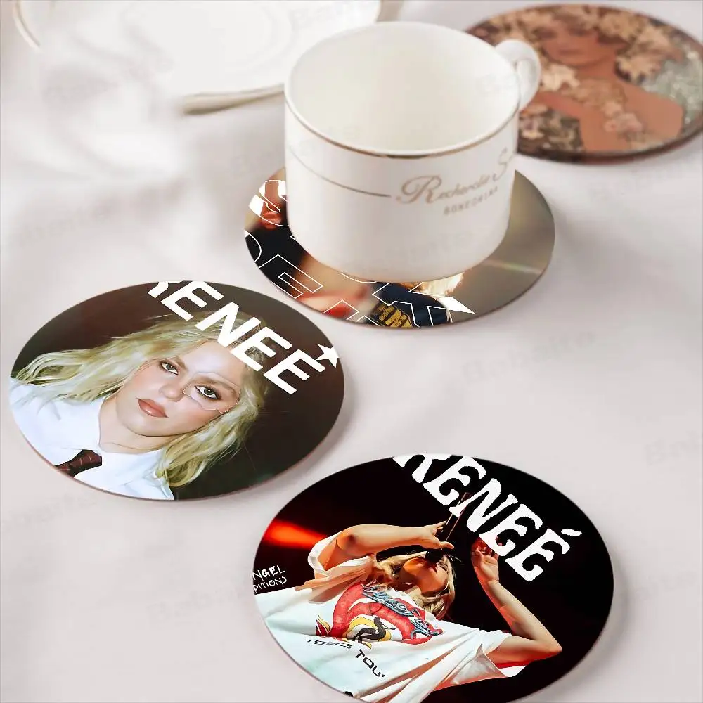 Pop Singer R-Renee Rapp Themed Wooden Coaster Creative Heat-Resistant Non-Slip Table Mat, Suitable for Protecting Desktop