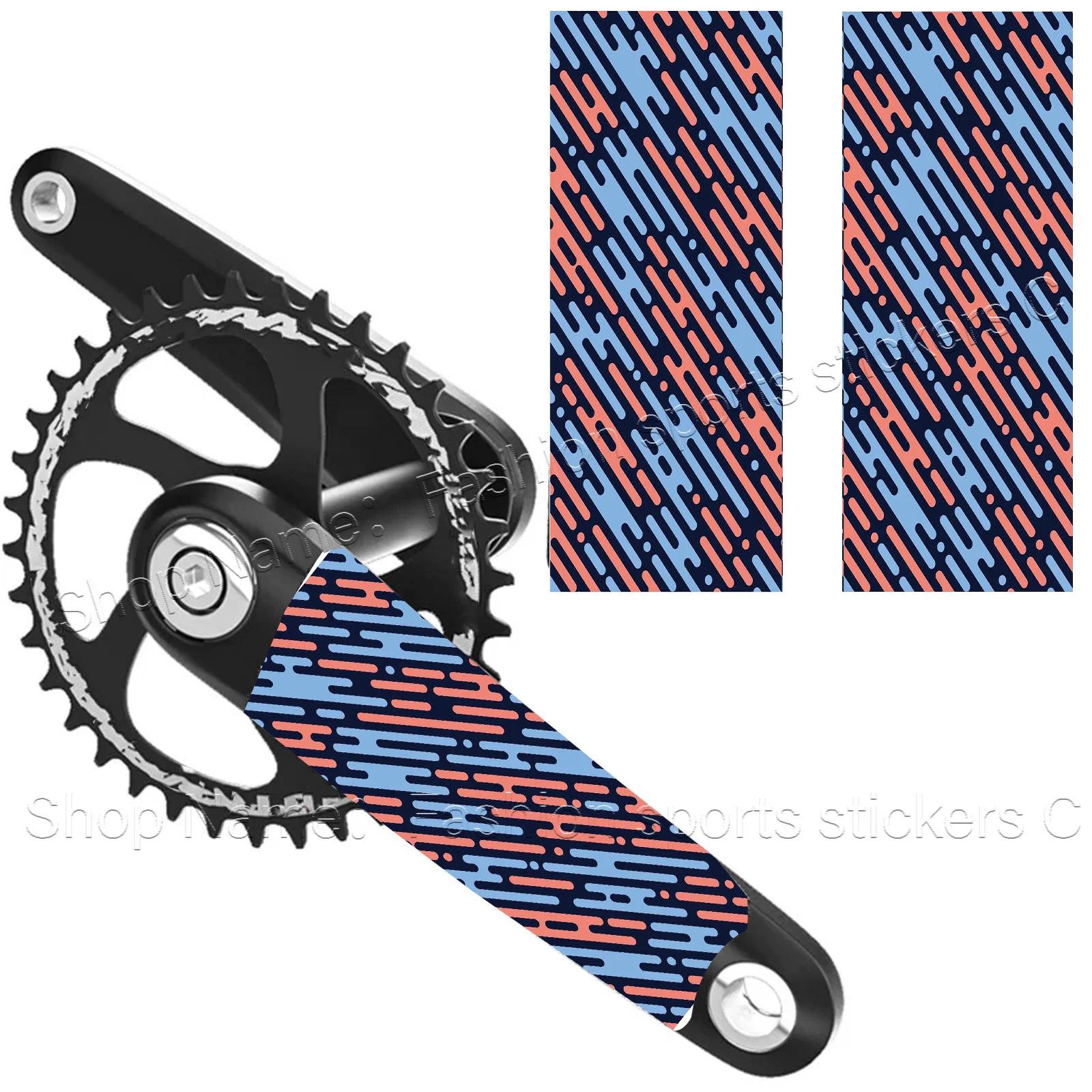 1 Set Abstract Blue Pink Pattern Waterproof PVC Crank Arm Stickers, Compatible with MTB Road Bike Crankset Decoration