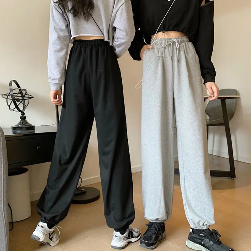 Sporty Pants Women Jogger S-5XL Teens Student Plus-velvet Korean Fashion Harem Trouser Pantalones High Waist Baggy Unisex Simply