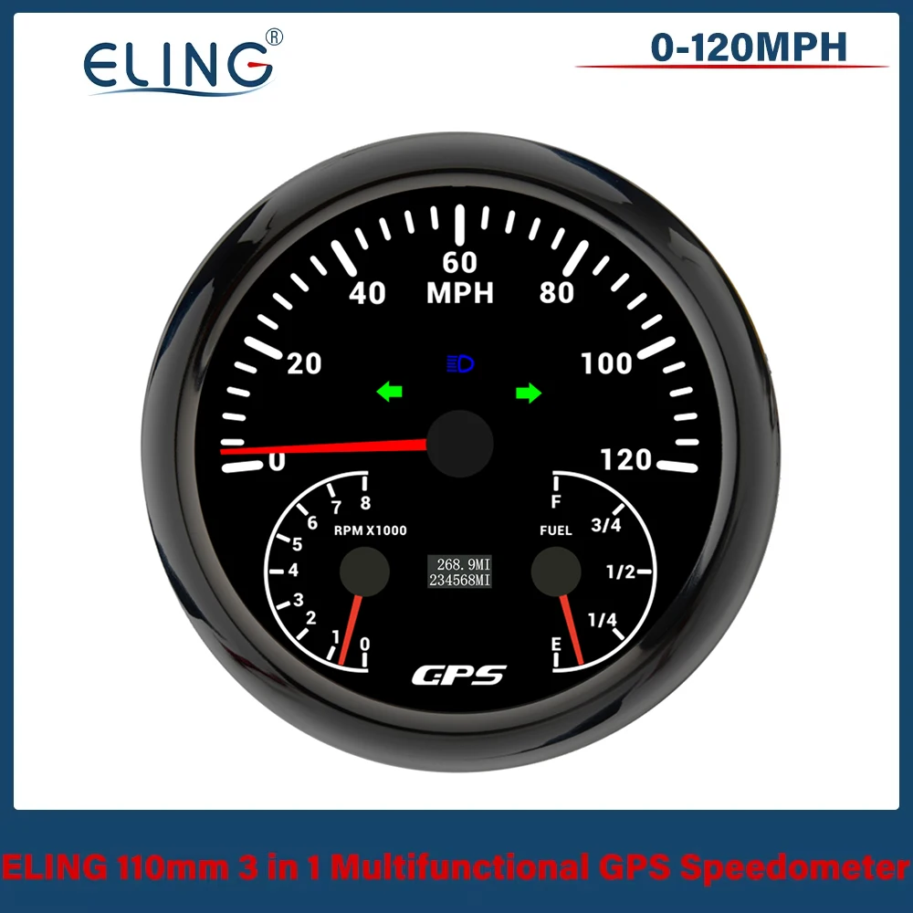 

ELING 110mm 3in1 Multifunctional 120MPH GPS Speedometer with 0-8000RPM Tachometer Fuel Level with 7 Colors Backlight for Car Mar