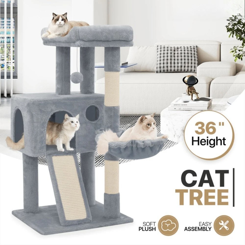 

36 Inch Cat Tree Tower With Cat Condo,With Scratching Post & Sisal-Covered Scratching Board, Cat Climbing Tower