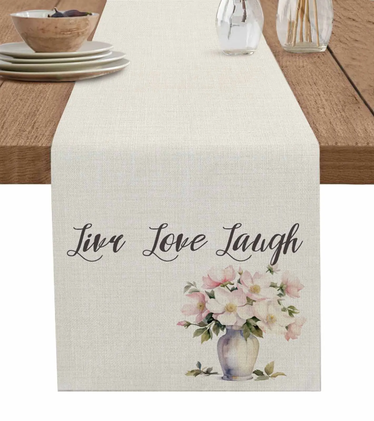 Watercolor Flowers Vase Table Runner for Dining Table Kitchen Decor Tablecloth Wedding Dining Table Runner