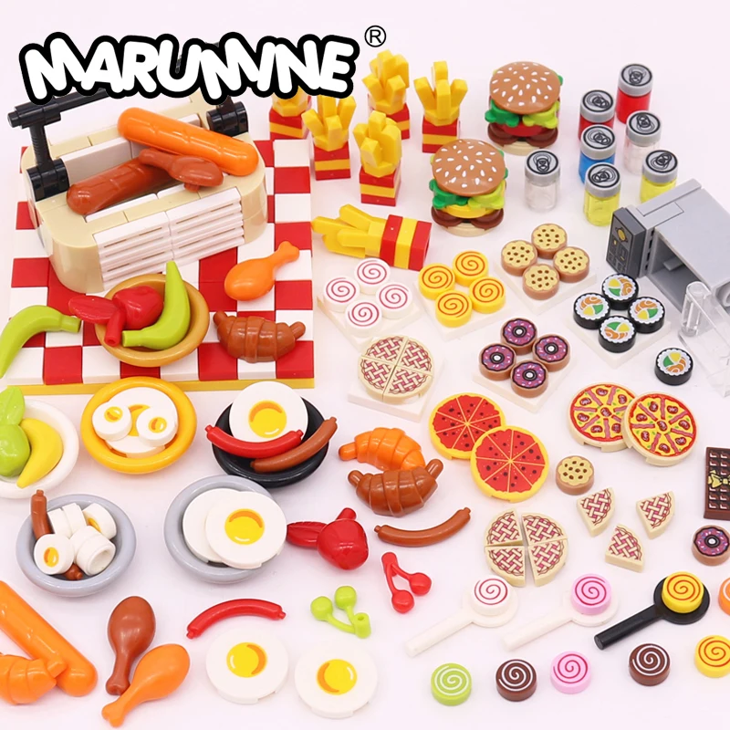 Marumine 미니 식품 빌딩 블록, 주방 액세서리, 햄버거, 피자, 감자 튀김, 도시 친구 모델 액세서리, MOC 브릭 부품 Best5 Marumine 미니 식품 빌딩 블록, 주방 액세서리, 햄버거, 피자, 감자 튀김, 도시 친구 모델 액세서리, MOC 브릭 부품 Best5