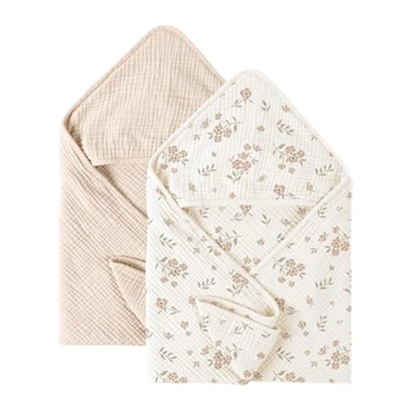【2 Pack】Hooded Baby Towel Cotton Gauze Blanket, Super Soft & Absorbent for Bath Time, Newborn Photo Baby Shower Gift