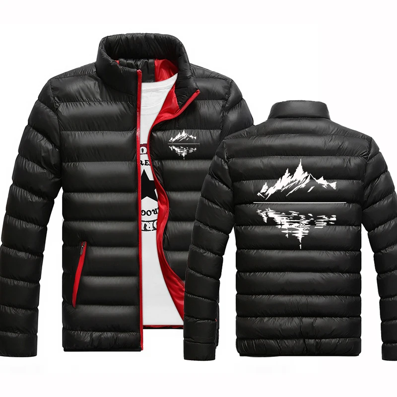 2026 Mountain Reflection Printing Autumn And Winter Men's New Casual Stand Collar Windproof Four-color Cotton Padded Jacket