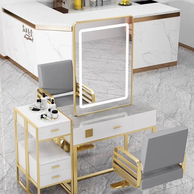 barber shop mirror cabinet integrated hair salon  table special single and double-sided hair cut mirror chair