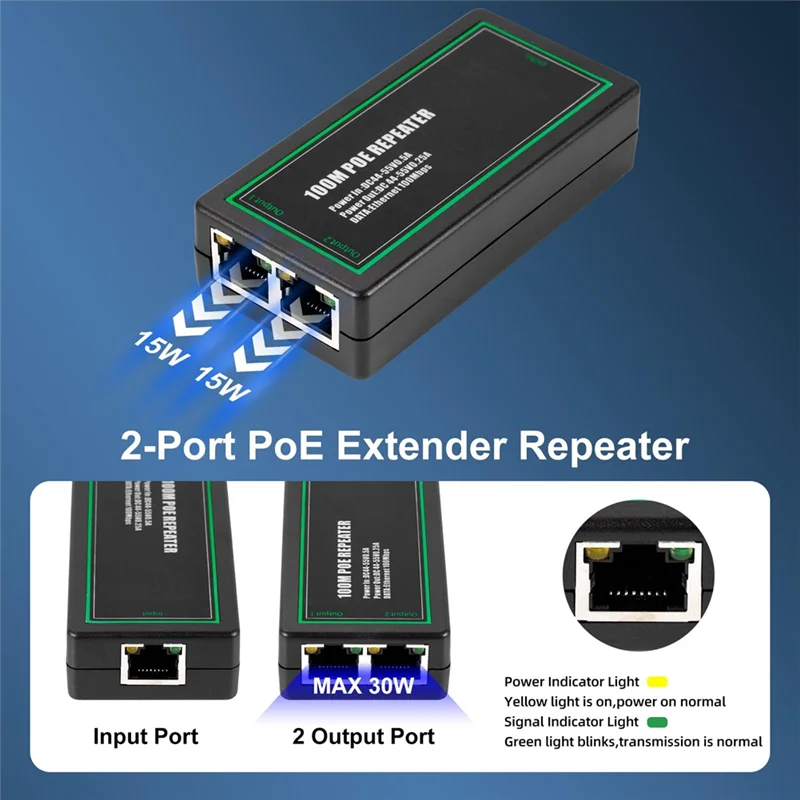 BNVN-1 a 2 puertos extensor POE extensor Poe repetidor Ethernet 100Mbps para cámara IP NVR AP IP voz IEEE802.3Af/en estándar