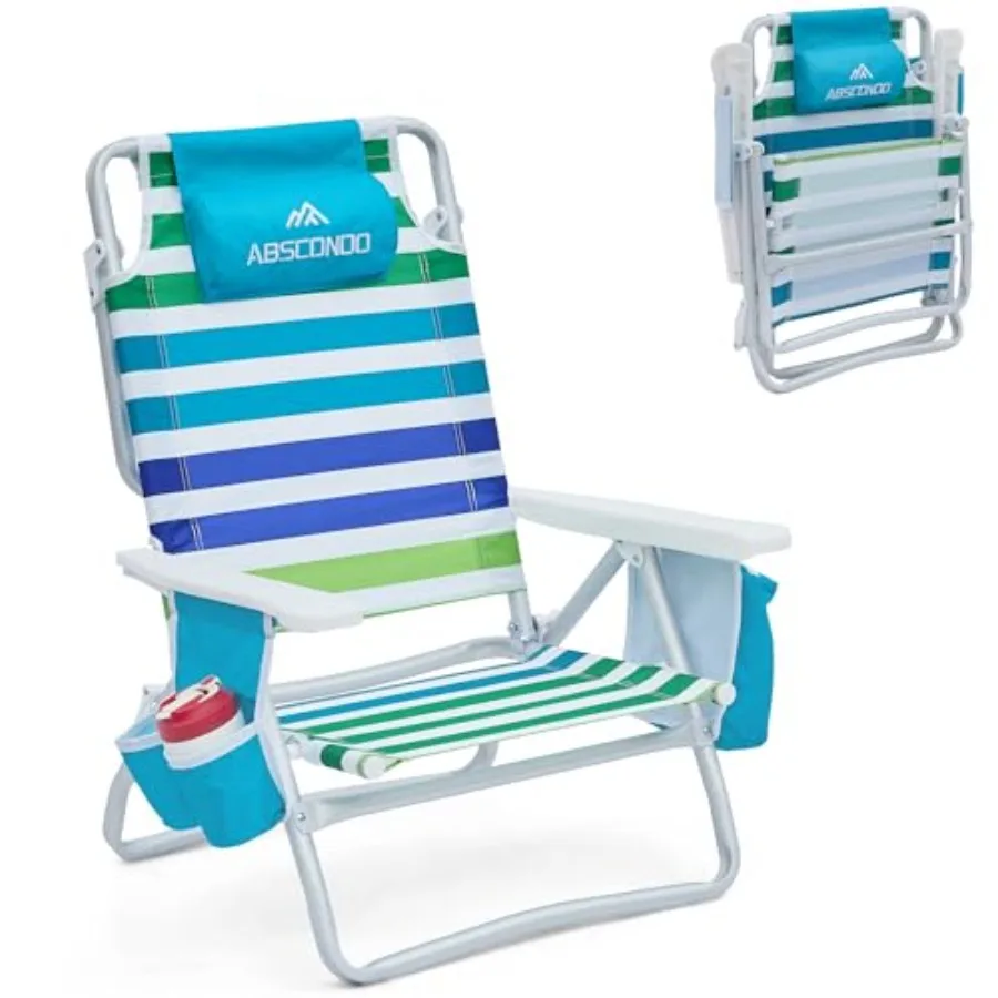 

Beach Chair for Adults, Aluminum Frame, Navy Blue, Supports 350lbs with 5 Recline Positions, Towel Bar Cooler Pouch