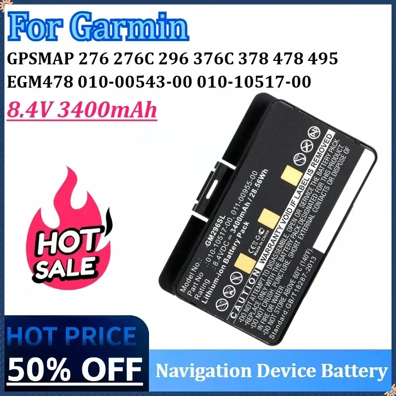 

New 8.4V 3400mAh 28.56Wh 010-10517-00 GPS Navigator Battery for Garmin GPSMAP 276 276C 296 376C 378 478 495 EGM478 010-00543-00