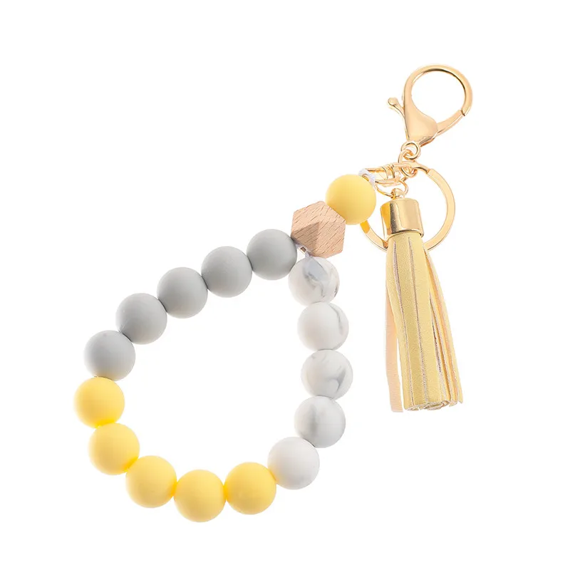 1pcs Silicone Beaded Tassel Keychain Lobster Clasp Pendant Keyring Bracelet Keychain For Women Jewelry Accessories