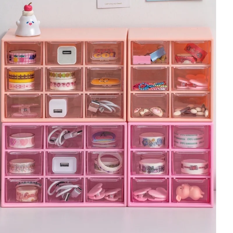 INS 6/9 Grids Dust Proof Drawer Storage Box Stationery Jewelry Hand Ledger Desktop Mini Girl Heart Storage Cabinet