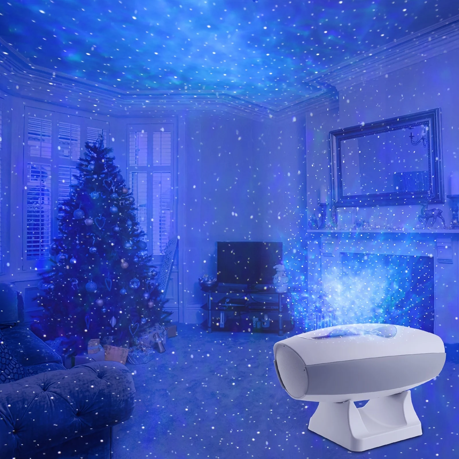 

USB Power Nebula Projector LED Night Light White Stars Galaxy Projector with Remote Atmosphere Lamp with Bedroom Christmas Gift