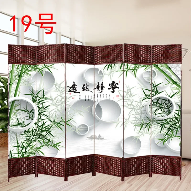 Antique Folding Bamboo Screen Room Divider for Home Office Hotel School Entrance Partition Woven Meilan Chrysanthemum Design