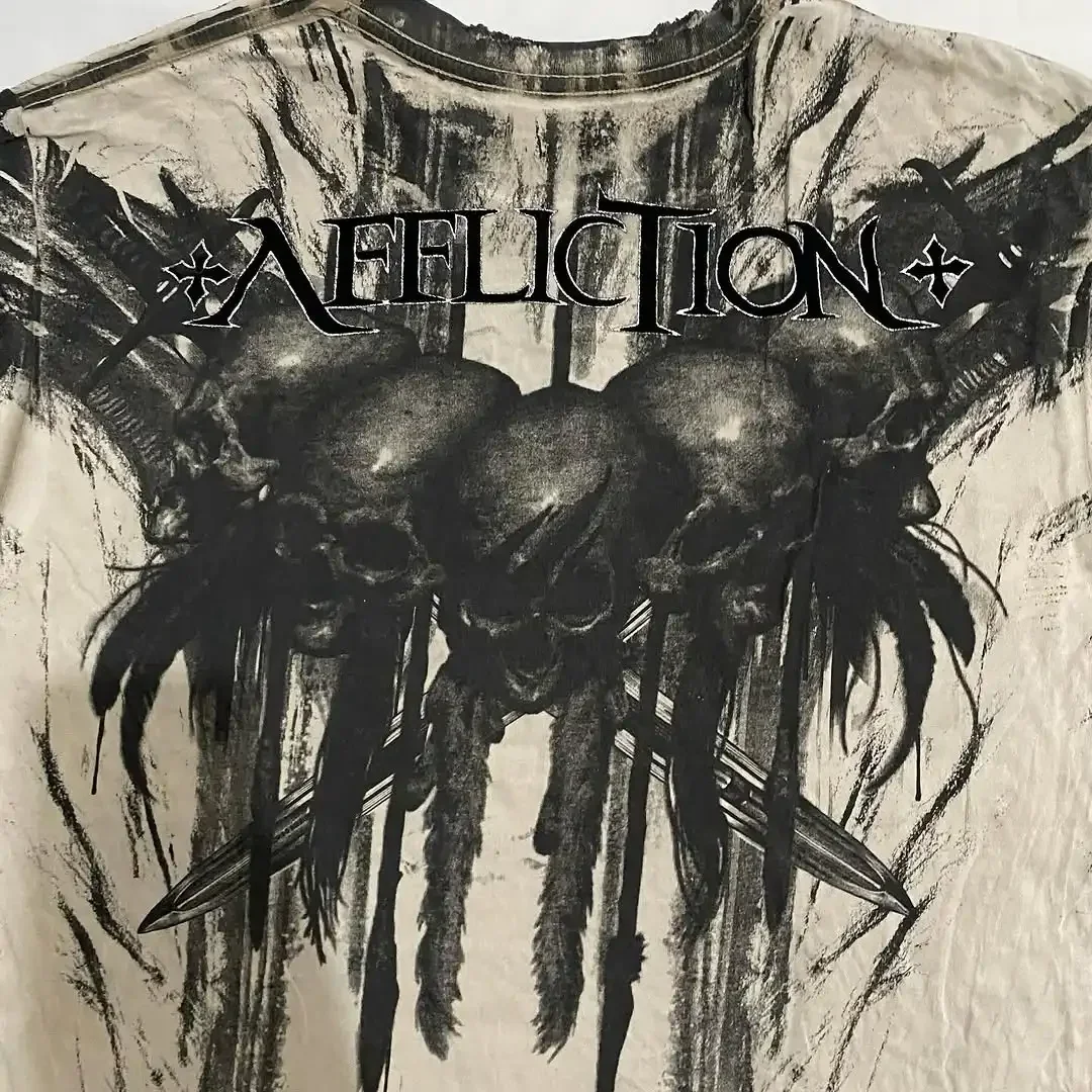 

Y2K Harajuku Retro Affliction T-shirt Skull Black Printing T-shirt Fashion Casual Cotton Short Sleeve Top Gothic Streetwear
