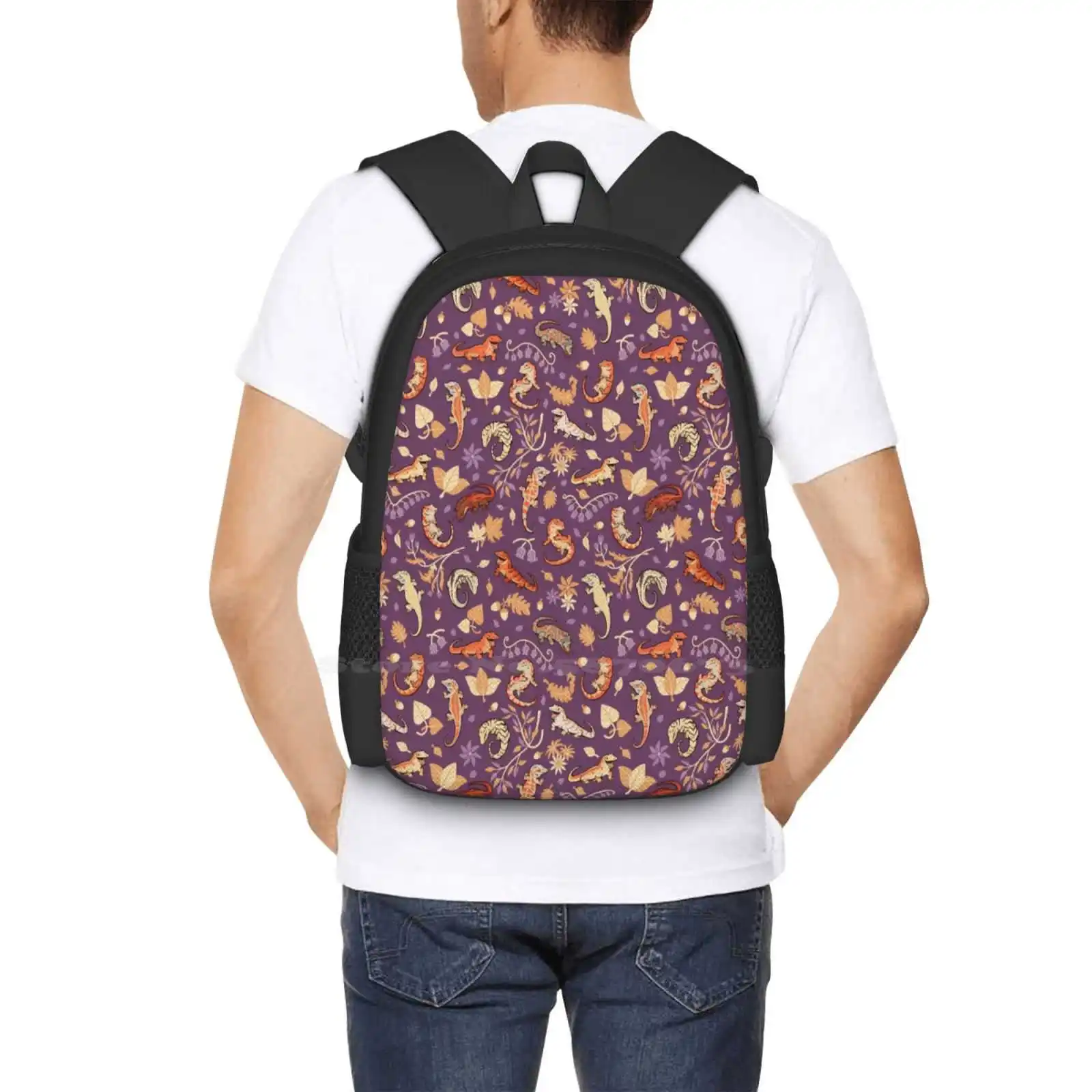 Mochila De Geckos en púrpura para estudiantes universitarios adolescentes, bolsas de diseño, patrón de lagarto, Gecko, ggoyle, reptil, otoño