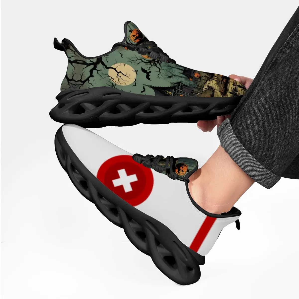 

Повседневная обувь на Хэллоуин, летучая мышь, призрак, череп, темный стиль, мягкая подошва, легкая новая летающая тканая спортивная обувь