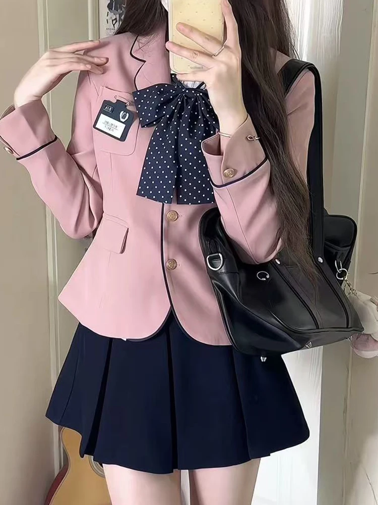 Student JK Uniform College Style Short Blazer Pleated Skirt Set for Women Spring Autumn Suits for Women with Skirt 2025 New