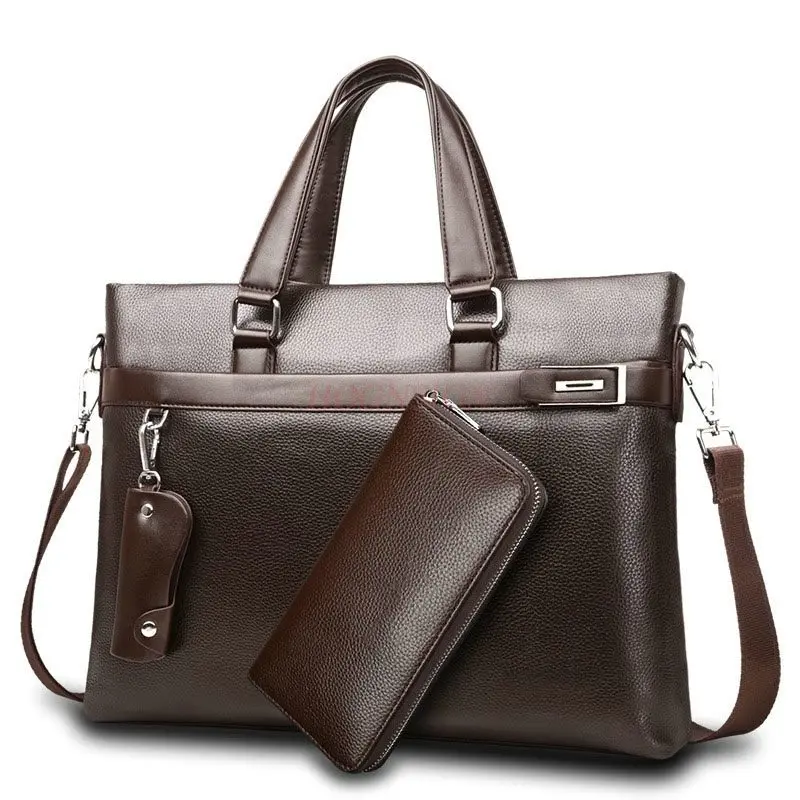 1pcs Briefcase men's handbag horizontal leather bag casual shoulder crossbody bag computer bag commuting business bag