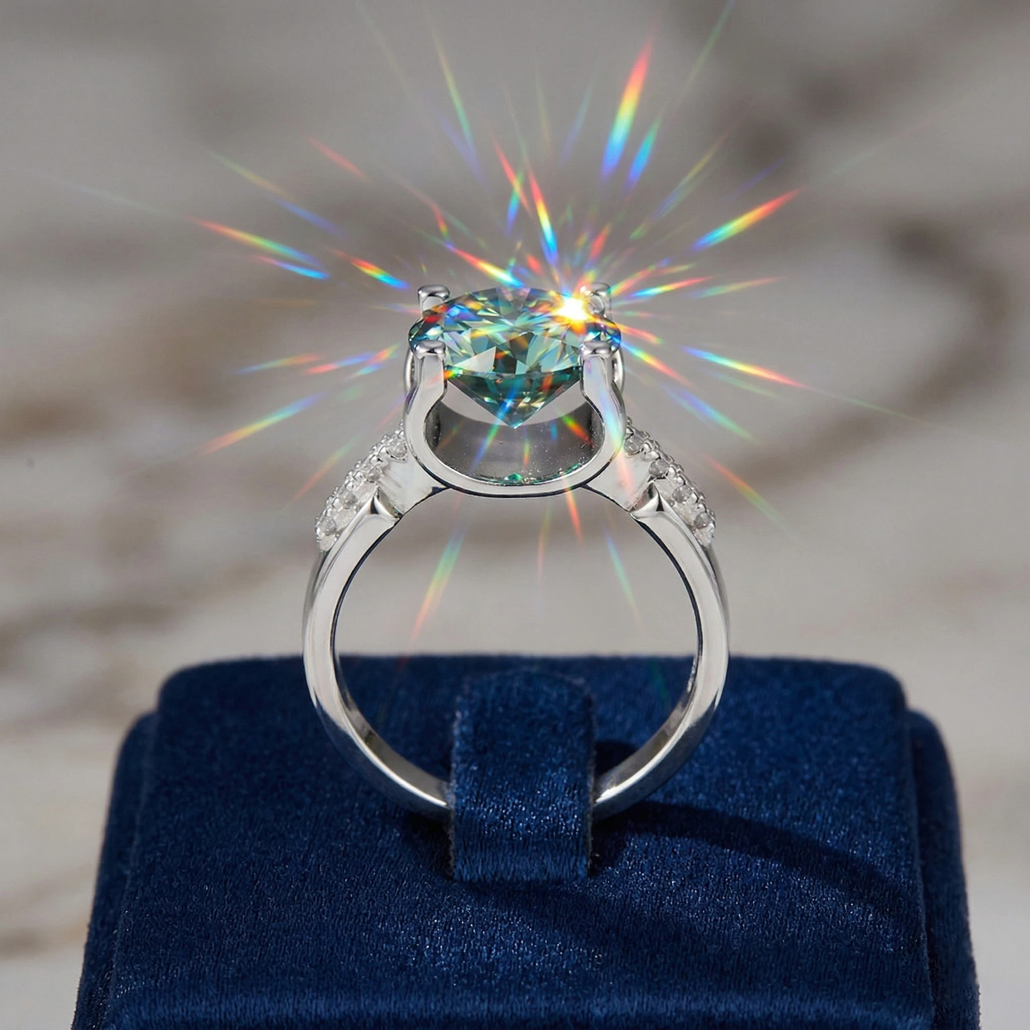 5 Carat Round Green Moissanite Ring, 925 Sterling Silver Prong Setting, Women's Engagement Wedding Ring, GRA Certificate