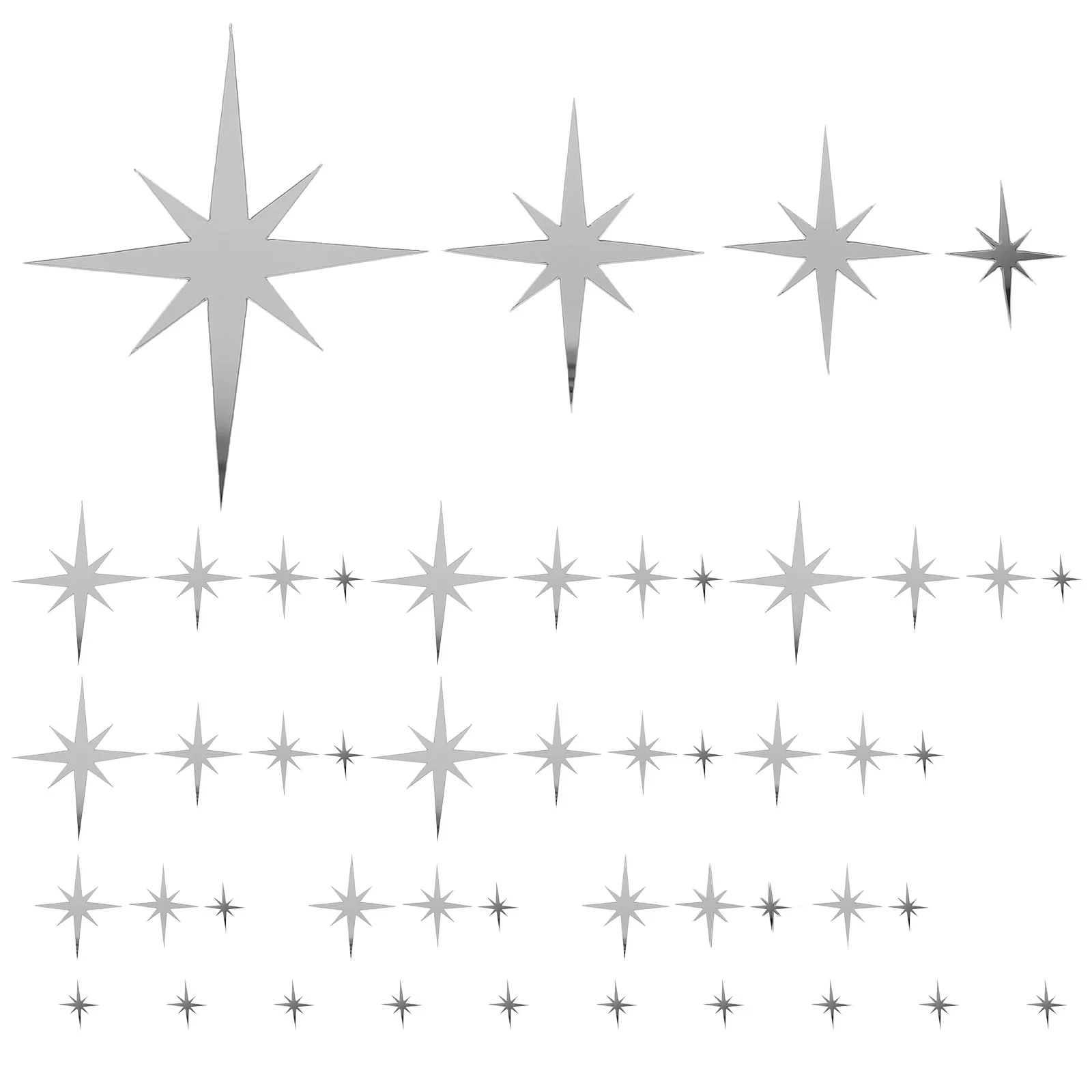 

61Pcs Stars Wall Decor Reflective Acrylic Stickers for Bedroom Ceiling Living Room Wall Decal Kids Room Night Ambiance Silver