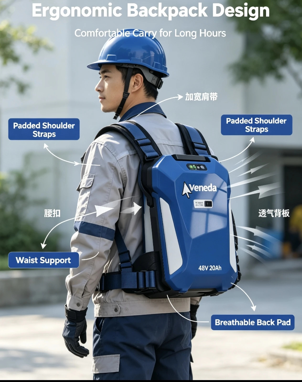 48V 20Ah Outdoor Garden Mower Backpack Electric Tool Battery High Capacity Long Life Universal Lithium Battery Pack