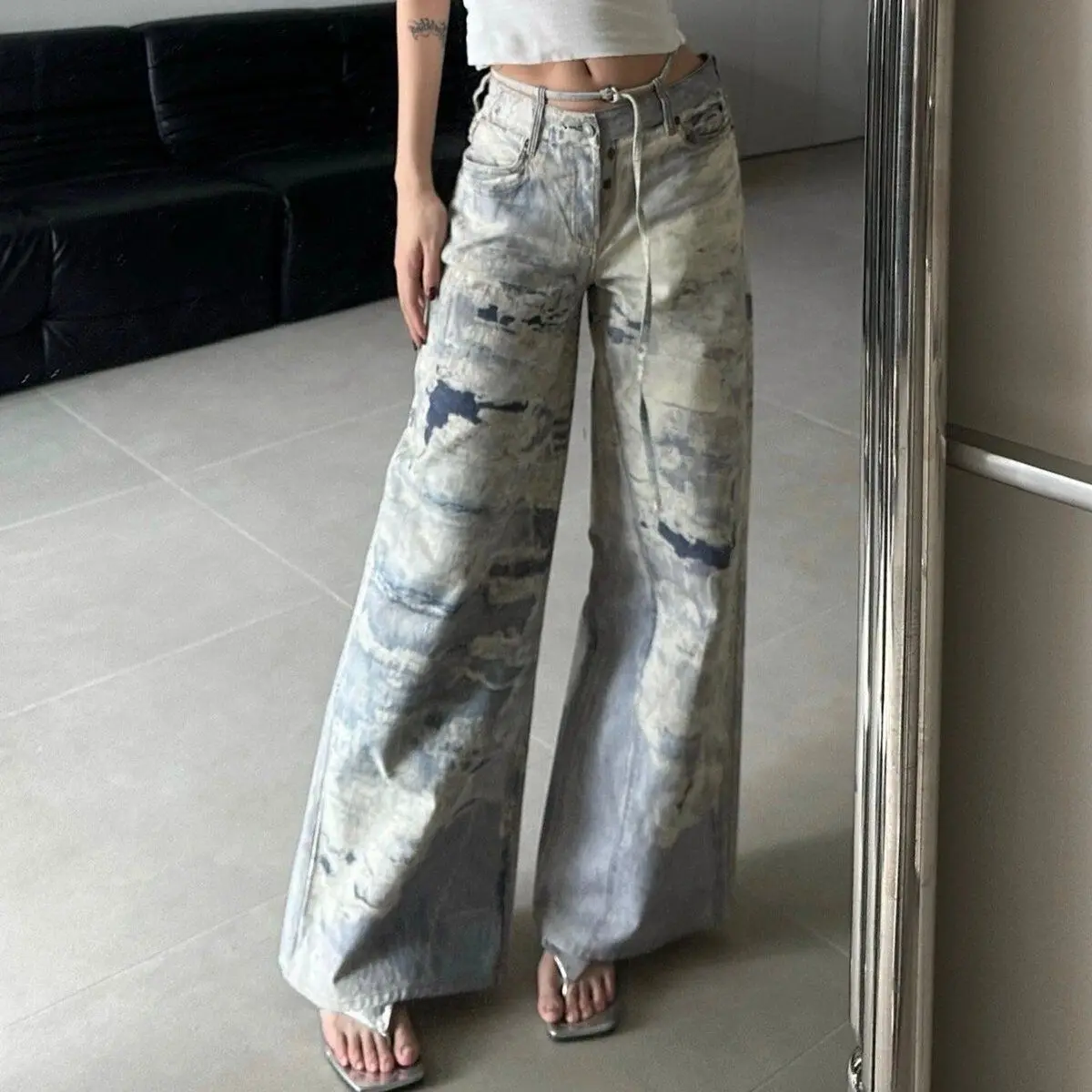 Camouflage Jeans High Waist Women'S Baggy Korean Harajuku High Street Y2k Denim Trouser 2000s Wide Cowboy Pants Vintage Jeans