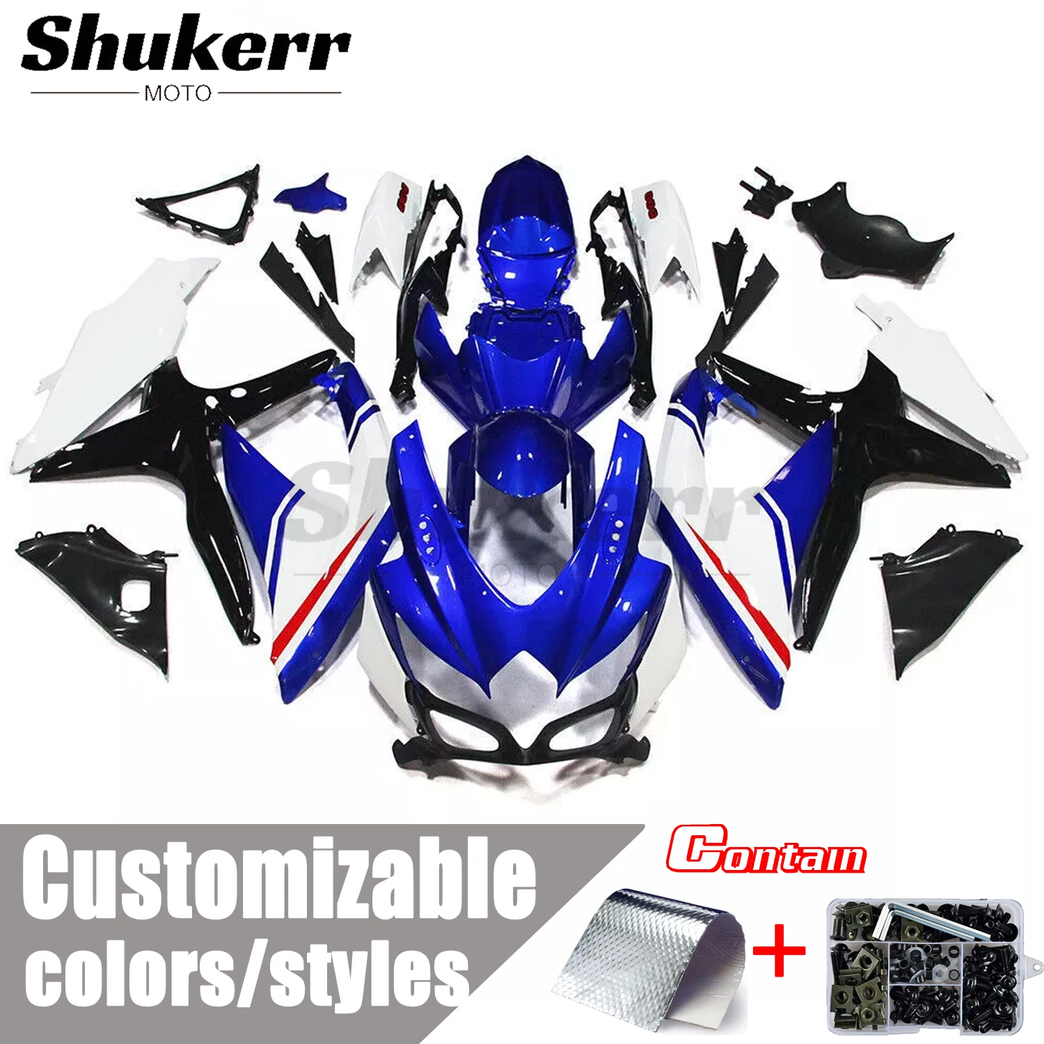 Shukerr Moto New Abs Plastics Motorcycle Fairing Kit Fit for Suzuki Gsxr600 Gsx-R 750 2008-2010 Injection Mold Bodywork Kit Blue