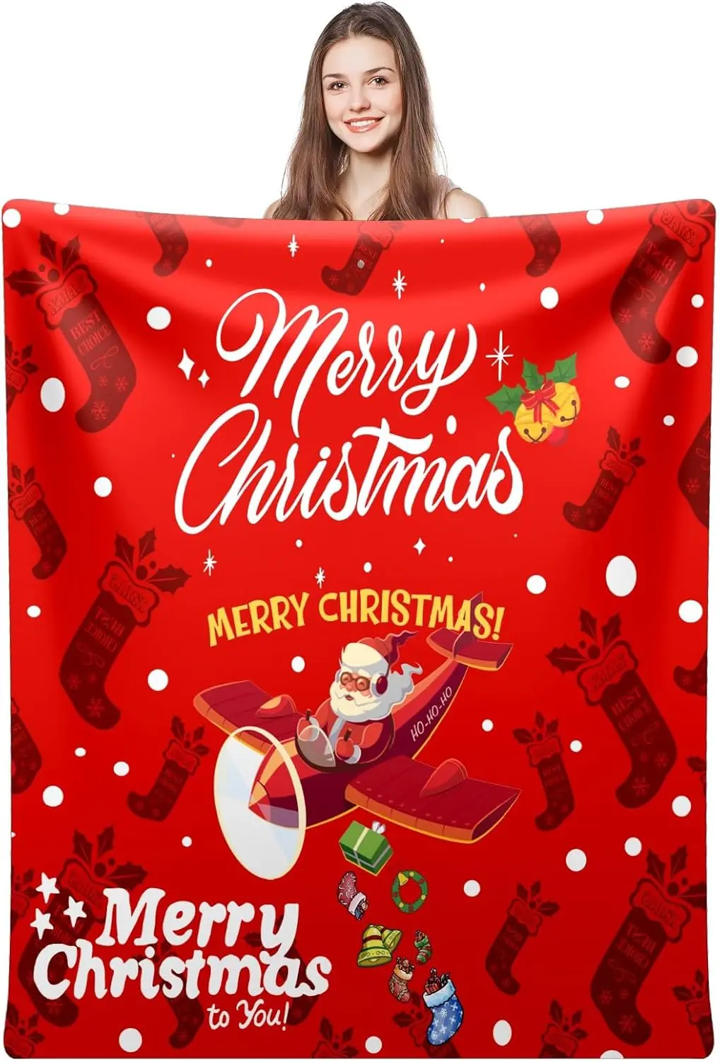 

Red Throw Blankets Soft Cozy Blanket Santa Claus Bedroom Decor Big Flannel Blanket for Couch Gifts for Men Women Family