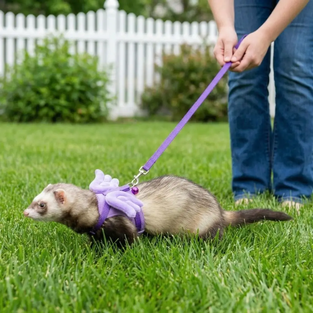Adjustable Ferret Traction Harness Cartoon Comfortable Guinea Pig Chest Strap Escape-Proof with Bell Pet Wing Harness