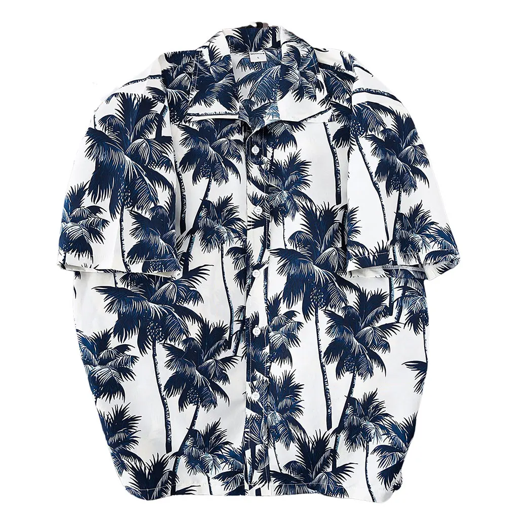 Men Short Sleeve Printed Tops Loose Clothing Hawaiian Shirts Oversized Single Breasted Fashionable Blouse Vacation