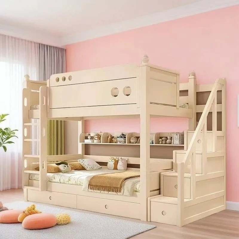 Solid wood children's bed upper and lower beds Second-layer cherry wood mother and child beds Multifunctional combination beds