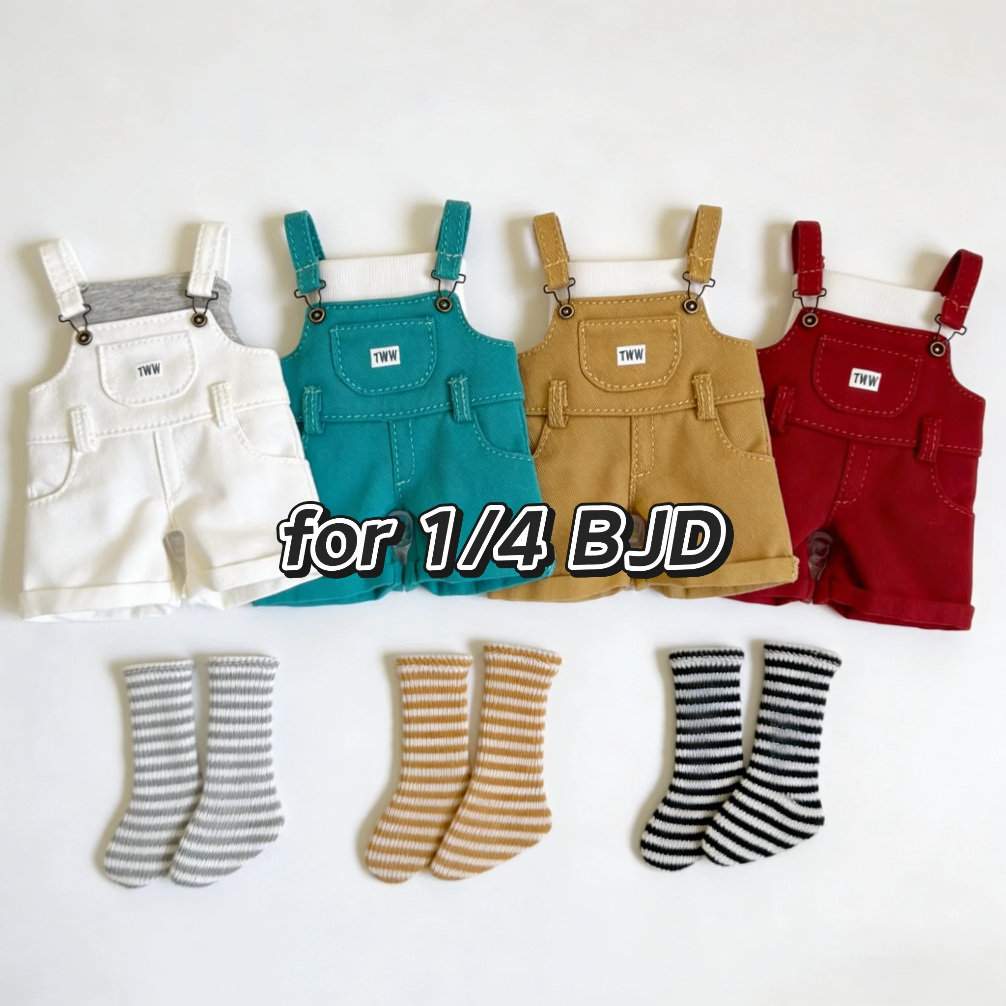 

BJD (1/4 BJD Doll Clothes)Overalls Suspenders Halter Tops Base Layer Shirts Striped Socks High-end Feel Sense Retro Style