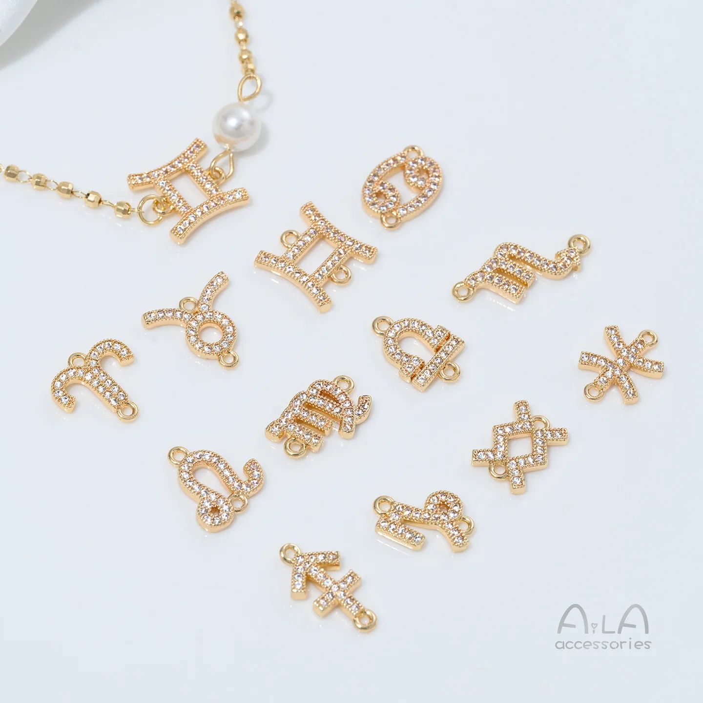 

Copper Plated 14K Gold Zircon Twelve Constellations Double Hanging Handmade DIY Bracelet Necklace Jewelry Accessories Material