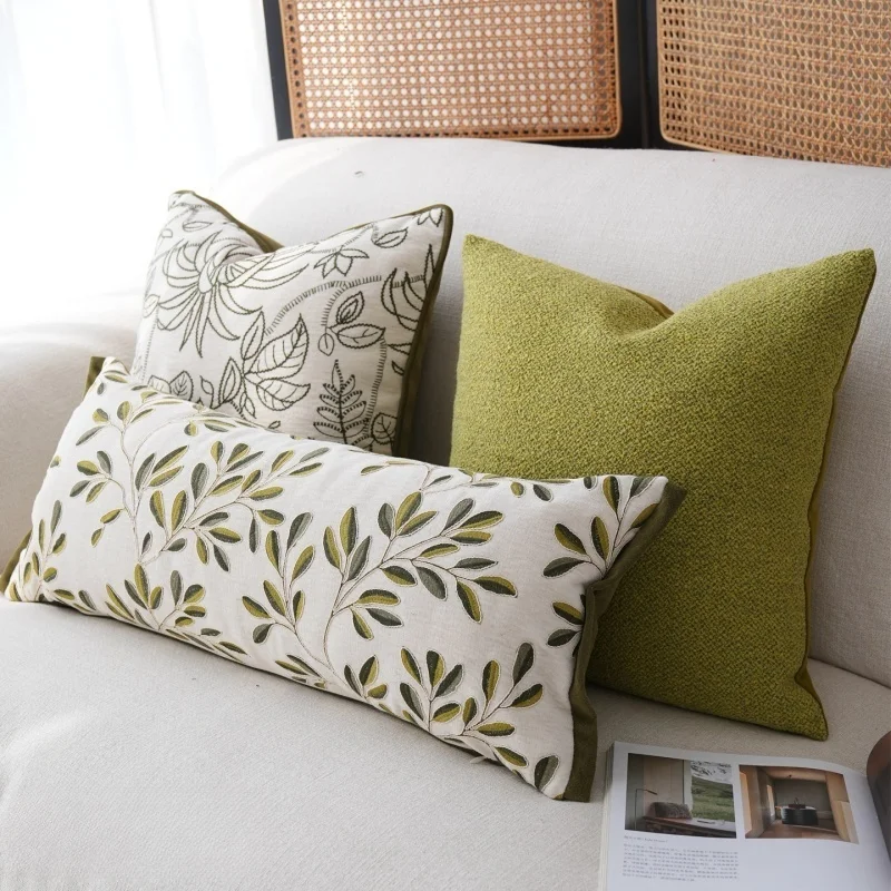 Green Collection Pillows Flora Plants Embroidery Cushion Case Simple Nature Decorative Pillow Cover For Sofa Chair Home Decorati