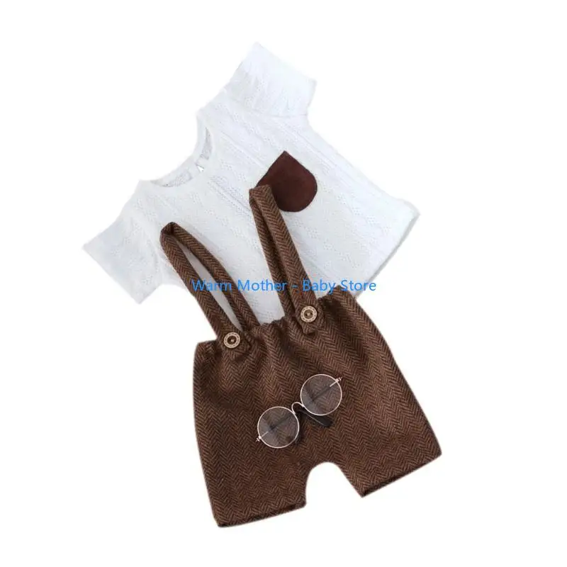 طقم قميص للأطفال مع نظارة وسروال قصير للتصوير الفوتوغرافي لحديثي الولادة 57QE #3