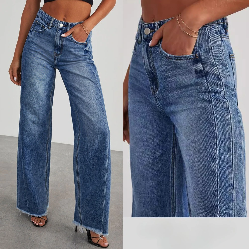 

The New AliExpress Women's Washable Loose Casual Straight-leg Wide-leg Floor-length Jeans Are High-end and Fashionable for Women